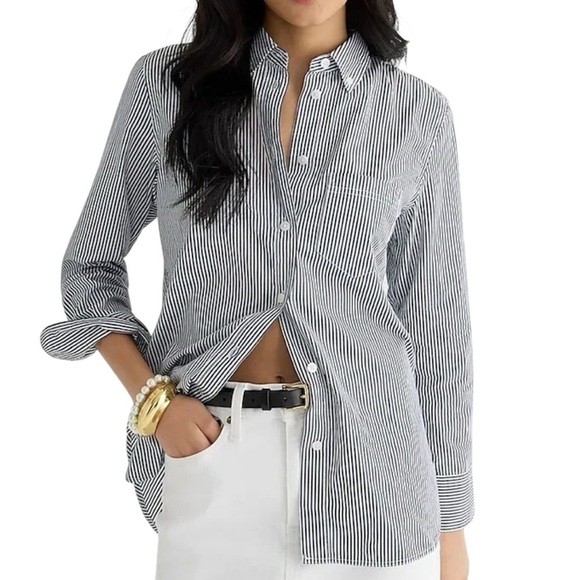 J. Crew Classic Fit Washed Cotton Poplin Shirt in Stripe - Picture 1 of 13